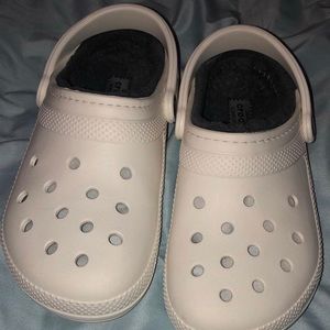 White/ grey fluffy Crocs